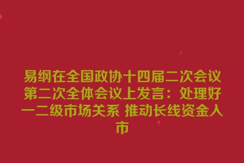 易纲在全国政协十四届二次会议第二次全体会议上发言：处理好一二级市场关系 推动长线资金入市