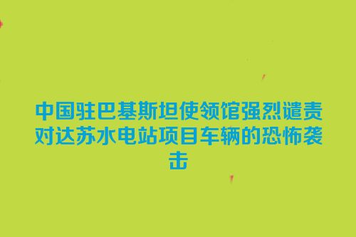 中国驻巴基斯坦使领馆强烈谴责对达苏水电站项目车辆的恐怖袭击