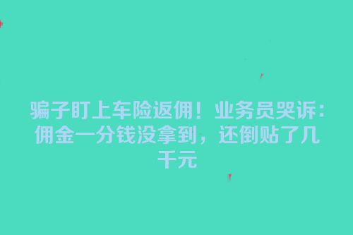 骗子盯上车险返佣！业务员哭诉：佣金一分钱没拿到，还倒贴了几千元