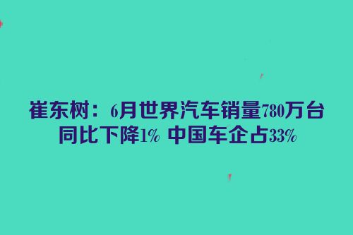 崔东树：6月世界汽车销量780万台同比下降1% 中国车企占33%
