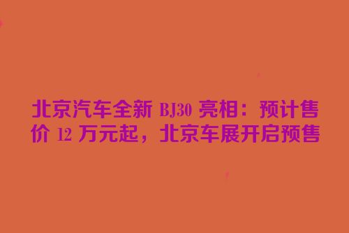 北京汽车全新 BJ30 亮相：预计售价 12 万元起，北京车展开启预售