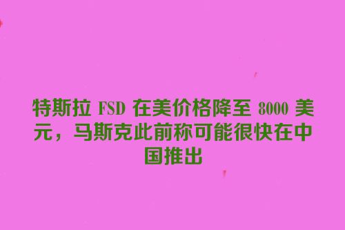 特斯拉 FSD 在美价格降至 8000 美元，马斯克此前称可能很快在中国推出