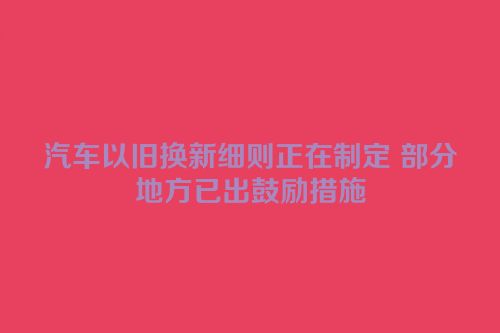 汽车以旧换新细则正在制定 部分地方已出鼓励措施