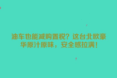 油车也能减购置税？这台北欧豪华原汁原味，安全感拉满！