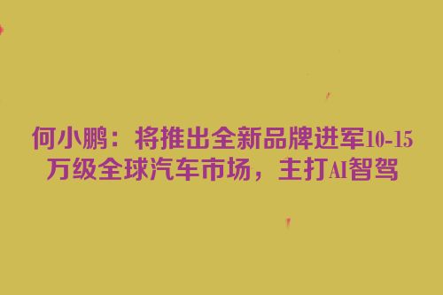 何小鹏：将推出全新品牌进军10-15万级全球汽车市场，主打AI智驾