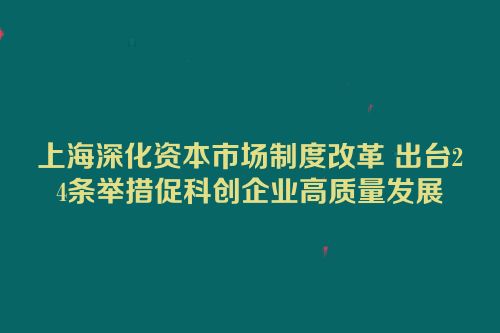 上海深化资本市场制度改革 出台24条举措促科创企业高质量发展
