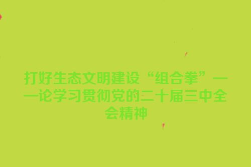 打好生态文明建设“组合拳”——论学习贯彻党的二十届三中全会精神