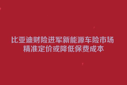 比亚迪财险进军新能源车险市场 精准定价或降低保费成本