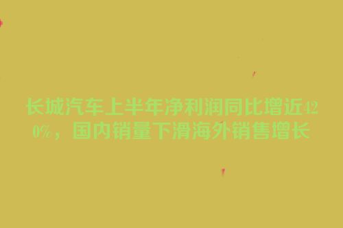 长城汽车上半年净利润同比增近420%，国内销量下滑海外销售增长