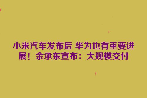 小米汽车发布后 华为也有重要进展！余承东宣布：大规模交付
