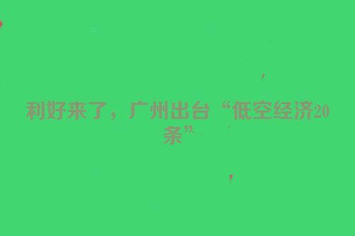 利好来了，广州出台“低空经济20条”