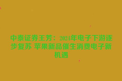 中泰证券王芳：2024年电子下游逐步复苏 苹果新品催生消费电子新机遇
