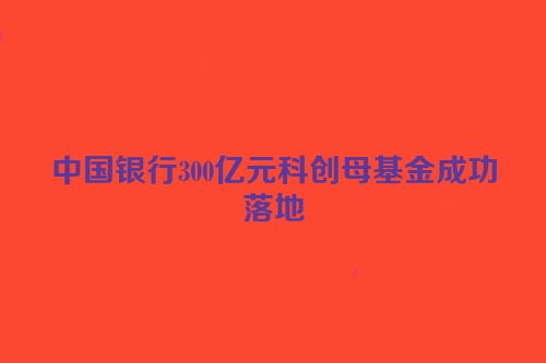 中国银行300亿元科创母基金成功落地