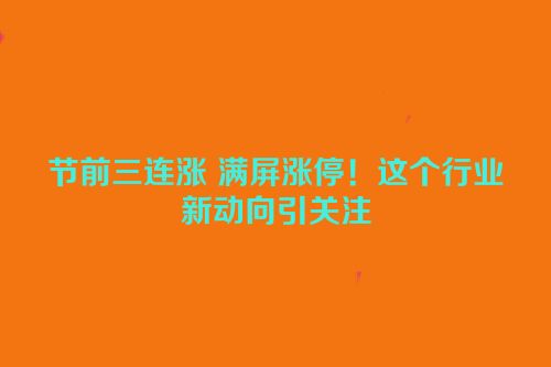 节前三连涨 满屏涨停！这个行业新动向引关注