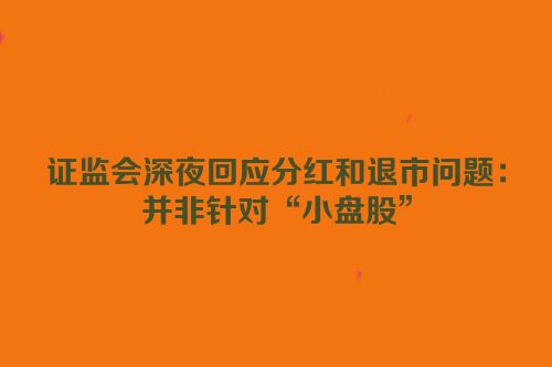 证监会深夜回应分红和退市问题：并非针对“小盘股”