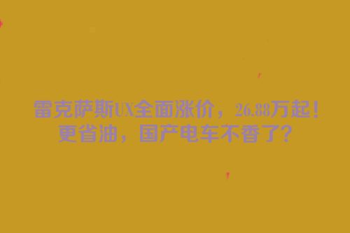 雷克萨斯UX全面涨价，26.88万起！更省油，国产电车不香了？