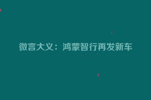 微言大义：鸿蒙智行再发新车