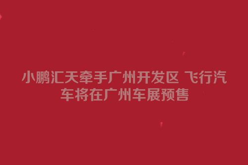 小鹏汇天牵手广州开发区 飞行汽车将在广州车展预售