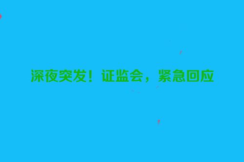 深夜突发！证监会，紧急回应