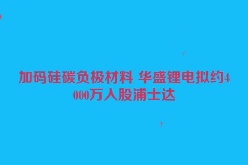 加码硅碳负极材料 华盛锂电拟约4000万入股浦士达