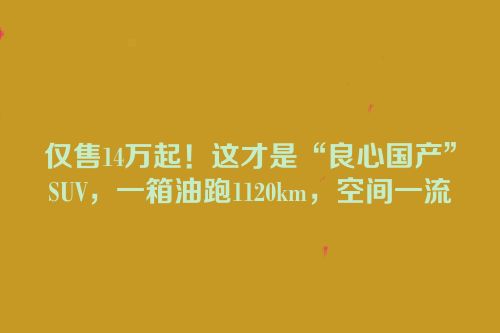 仅售14万起！这才是“良心国产”SUV，一箱油跑1120km，空间一流