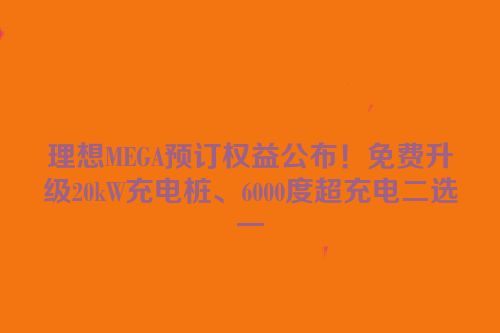 理想MEGA预订权益公布！免费升级20kW充电桩、6000度超充电二选一