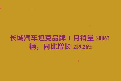 长城汽车坦克品牌 1 月销量 20067 辆，同比增长 239.26%