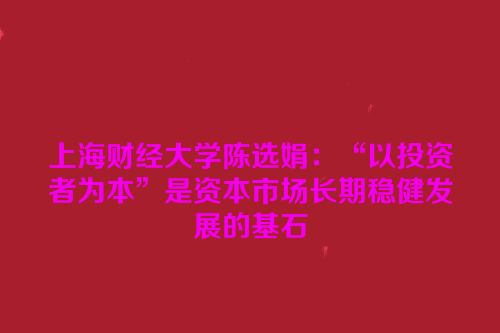 上海财经大学陈选娟：“以投资者为本”是资本市场长期稳健发展的基石