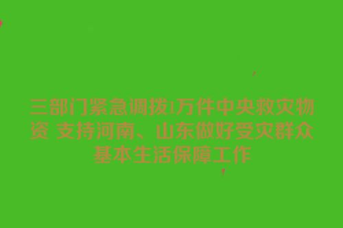 三部门紧急调拨1万件中央救灾物资 支持河南、山东做好受灾群众基本生活保障工作