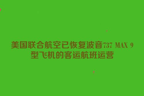 美国联合航空已恢复波音737 MAX 9型飞机的客运航班运营