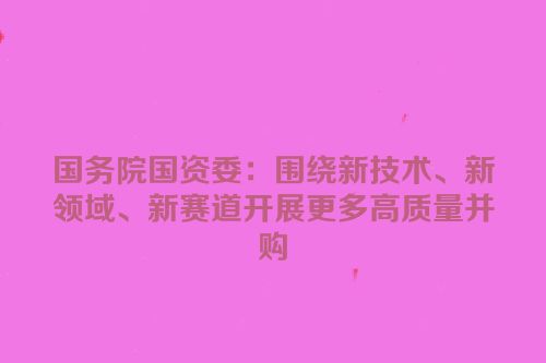 国务院国资委：围绕新技术、新领域、新赛道开展更多高质量并购