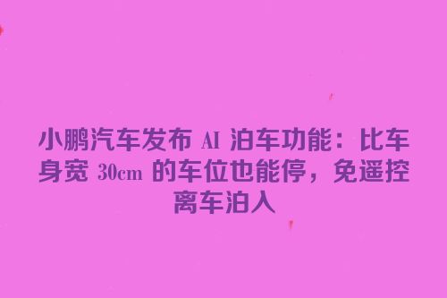 小鹏汽车发布 AI 泊车功能：比车身宽 30cm 的车位也能停，免遥控离车泊入