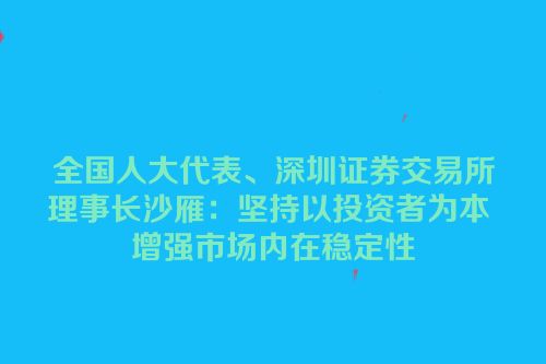 全国人大代表、深圳证券交易所理事长沙雁：坚持以投资者为本 增强市场内在稳定性