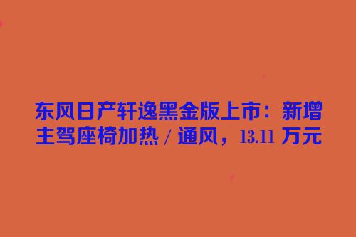 东风日产轩逸黑金版上市：新增主驾座椅加热 / 通风，13.11 万元