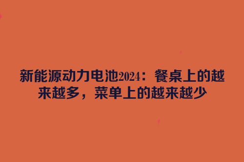 新能源动力电池2024：餐桌上的越来越多，菜单上的越来越少