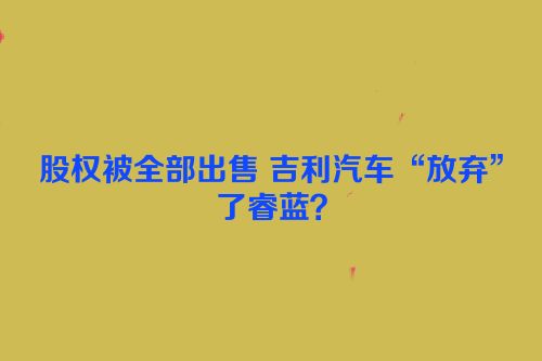 股权被全部出售 吉利汽车“放弃”了睿蓝？