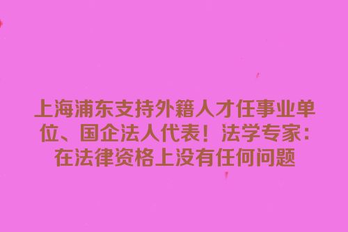 上海浦东支持外籍人才任事业单位、国企法人代表！法学专家：在法律资格上没有任何问题