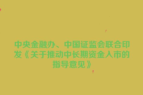 中央金融办、中国证监会联合印发《关于推动中长期资金入市的指导意见》
