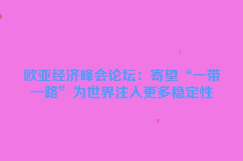 欧亚经济峰会论坛：寄望“一带一路”为世界注入更多稳定性